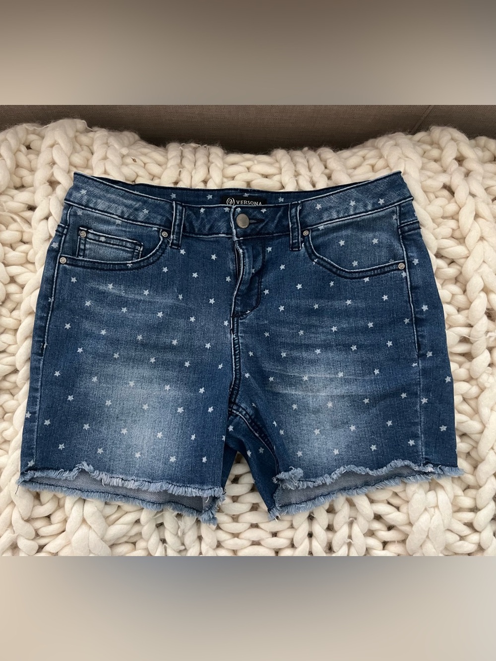 Versona Dark Blue Star Denim Cutoff Shorts